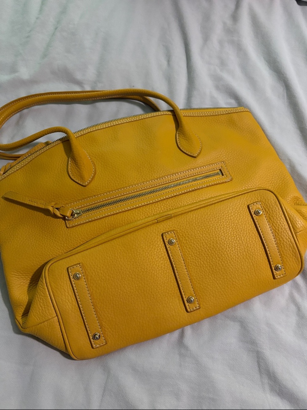Dooney & Bourke Yellow Pebbled Leather Tote with Front Pockets - Picture 4 of 5